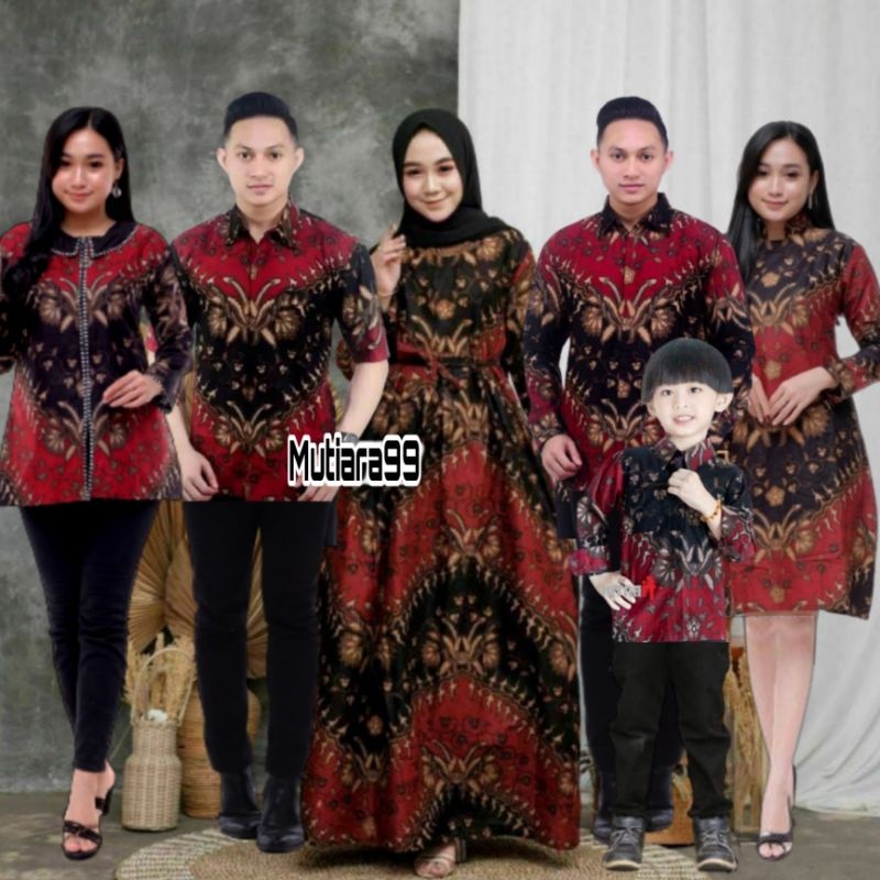 Batik Couple Keluarga Pasangan Pria Wanita Seragam Modern Katun Jumbo Kekinian Keris Merah