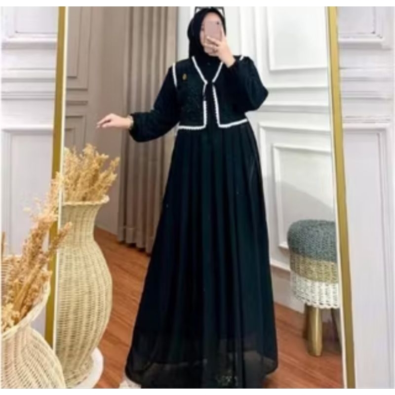 GAMIS YUSRO GAMIS WANITA POLOS KOMBINASI BRUKAT MEWAH ELEGAN