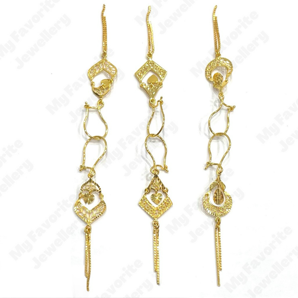 Anting Italy Rumbai Simpel Panjang5.7cm Kekinian EMAS ASLI Kadar 875 20Karat