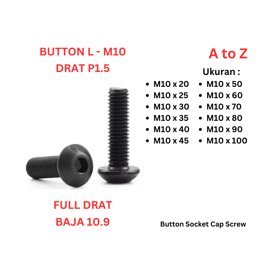 Button L  Baja 10.9 M10 x 16 / 20 / 25 / 30 / 35 / 40 / 45 / 50 / 60 / 70 / 80 / 90 / 100 - P1.5Hita