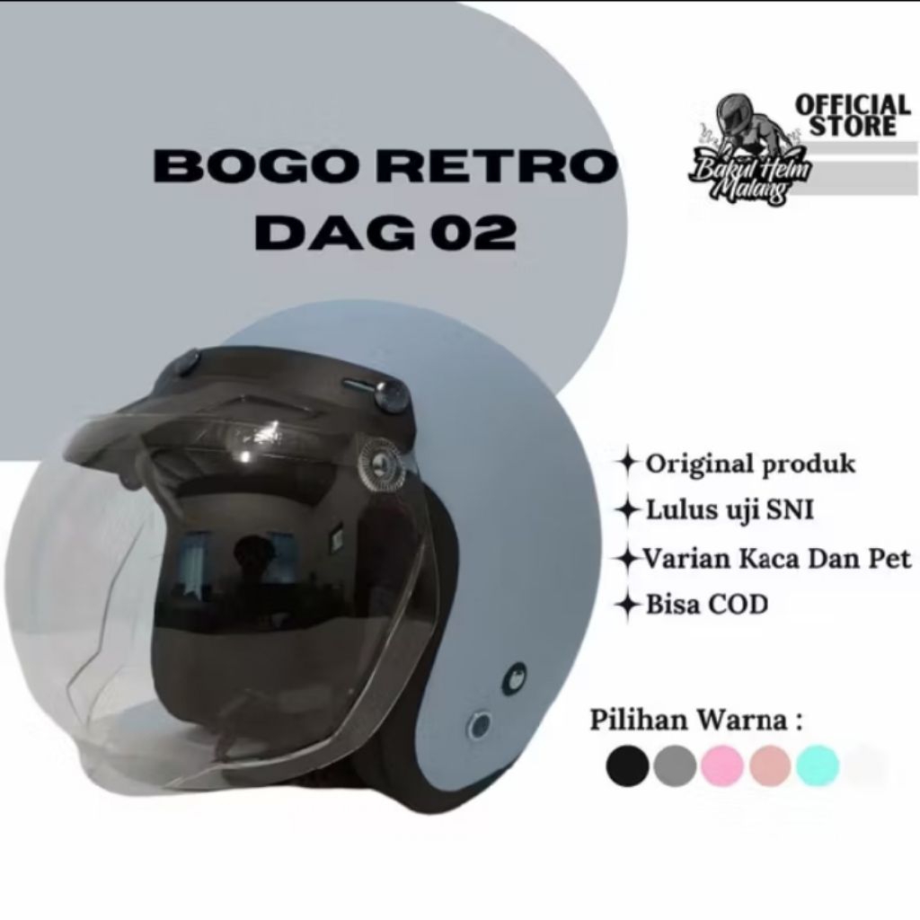 Helm bogo DAG glossy, matte ORI 100% helm kaca cembung, biasa, tanpa kaca