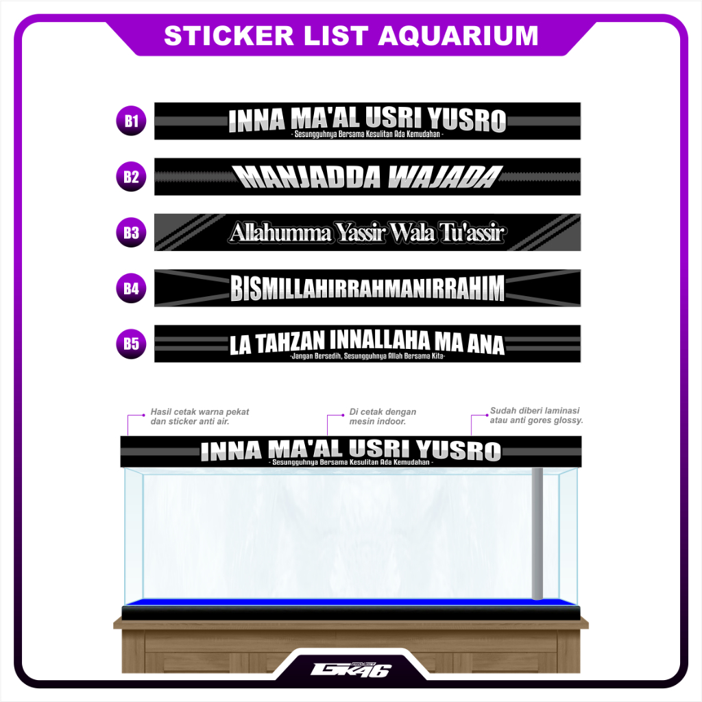 Sticker Skotlet Lis Aquarium Hiasan Aquarium Kaca Depan Anti Air
