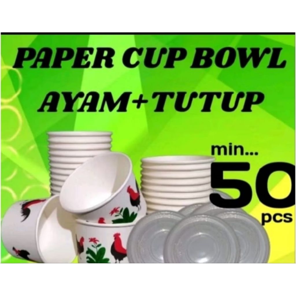 Mangkuk Mangkok Paper Papper Box Wadah Cup Rice Bowl 1 pcs Kertas Ayam Jago plus tutup Mie Ayam Baks
