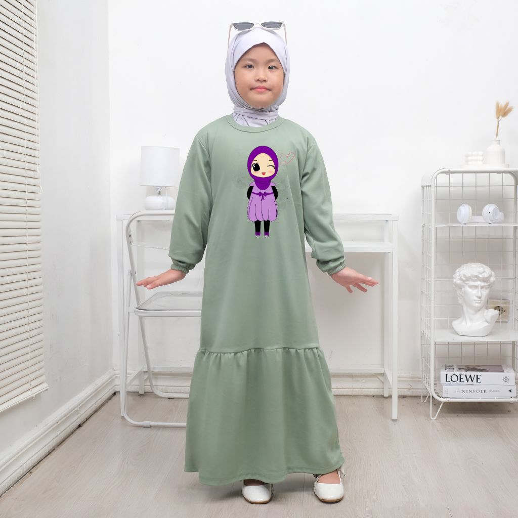 gamis anak perempuan gaun lengan panjang umur 2-12 tahun