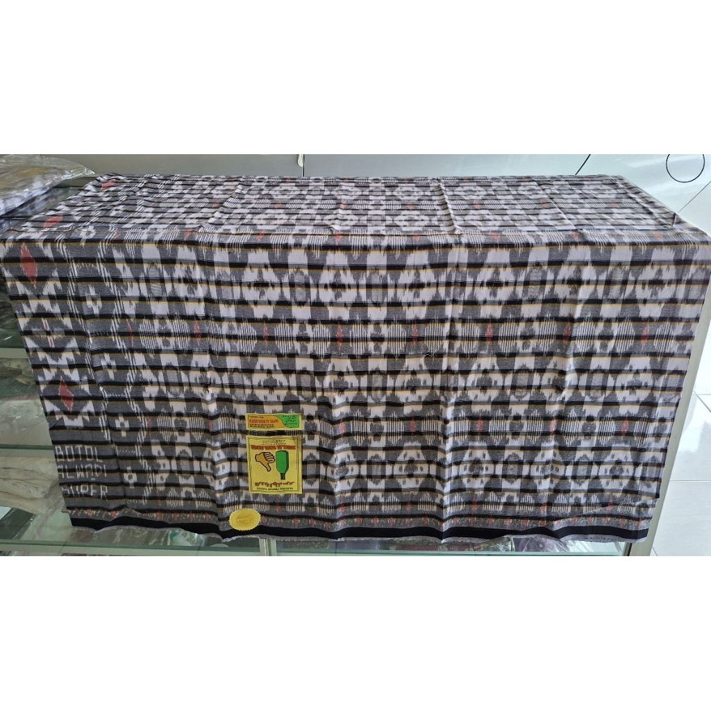 Sarung Goyor Jabal Barbara Botol Al Wafa Tenun ATBM Warna Putih Kyai Santri Bahan Rayon Toldem Pria 