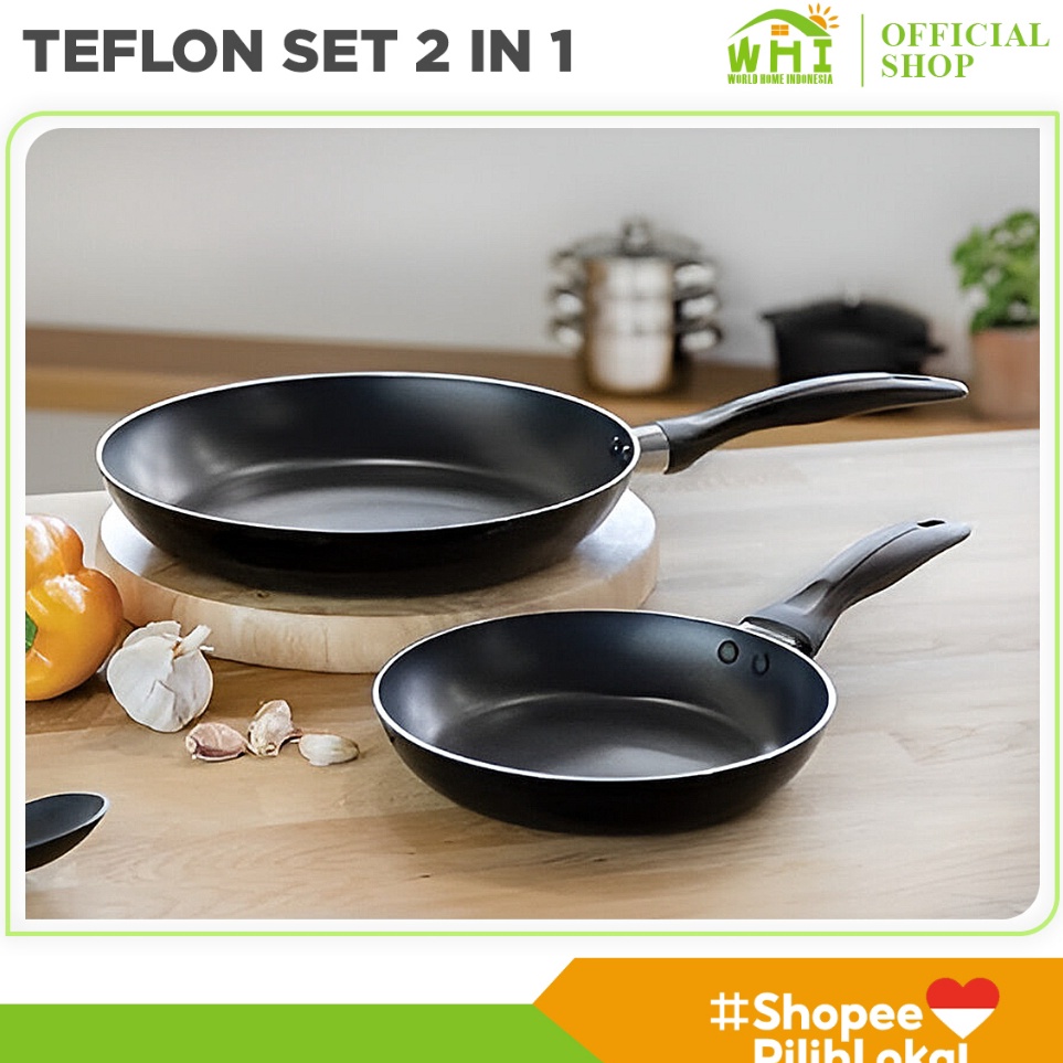 KODE Y47H World Home Teflon Fry Pan 2Pcs Teflon Anti Lengket Teflon Set Serbaguna Teflon Murah