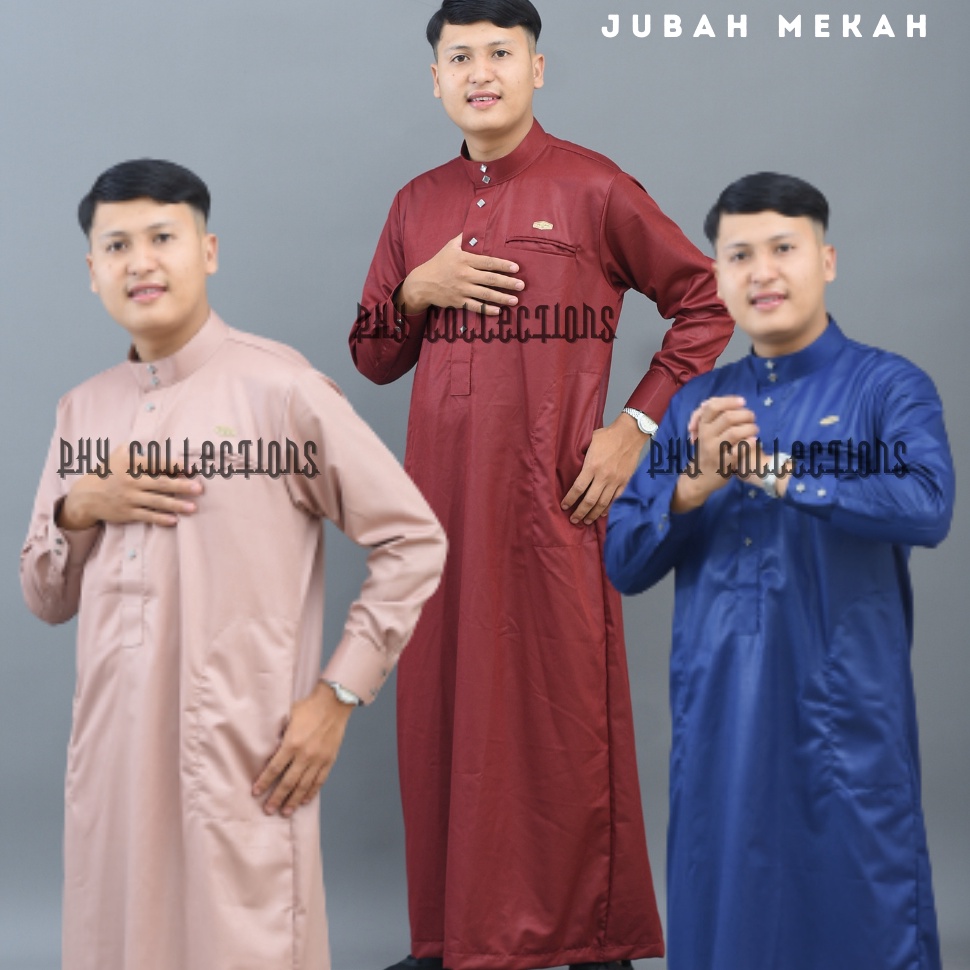 KODE T76S Baju Jubah Gamis Pria Laki Laki Dewasa Cowok Remaja Model Haromain Motif Embos Lengan Panj
