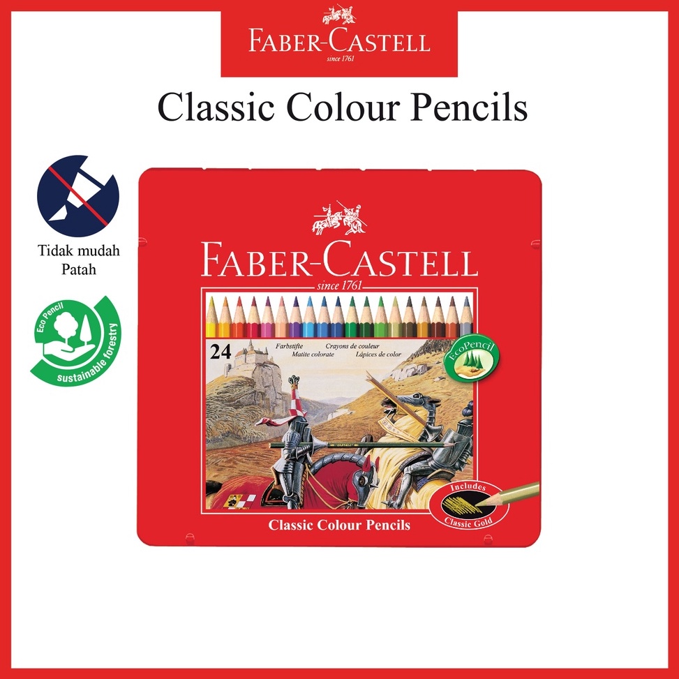 

KODE C77F Pensil Warna Faber Castell Tin Case 24 Warna Classic Colour Pencil Ukuran Long