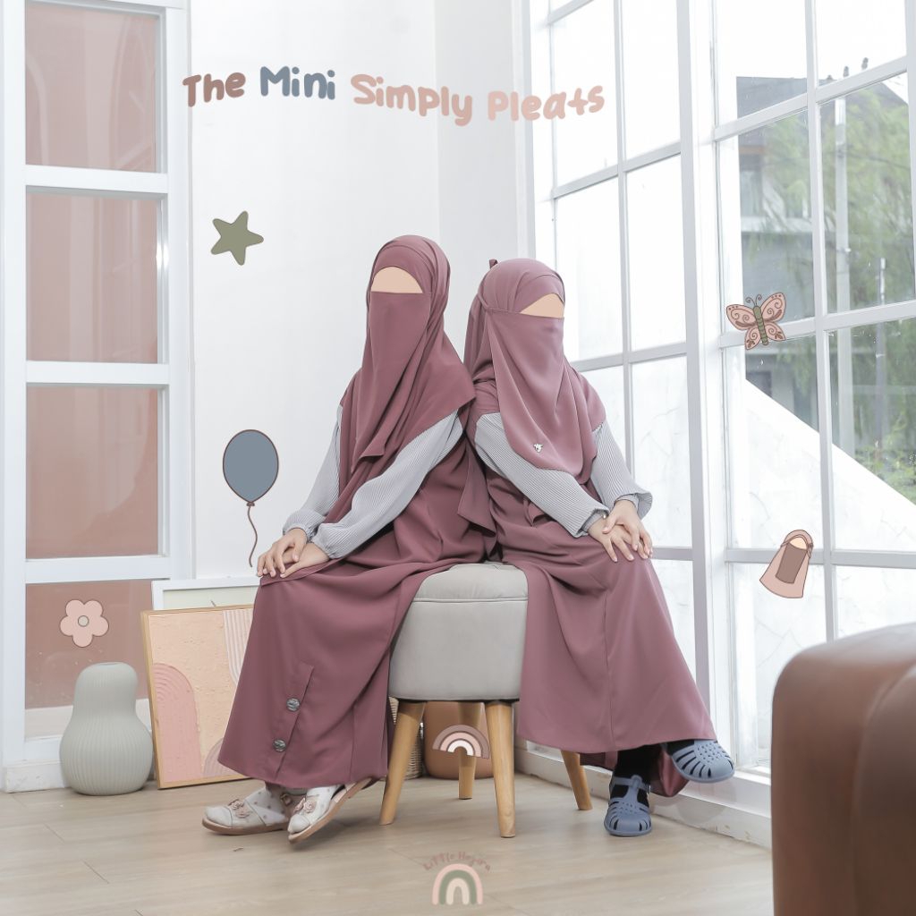 Little Hejira The Mini Simply Pleats Set Anak Gamis Abaya & Khimar Anak Fortleza Usia 3-14 tahun