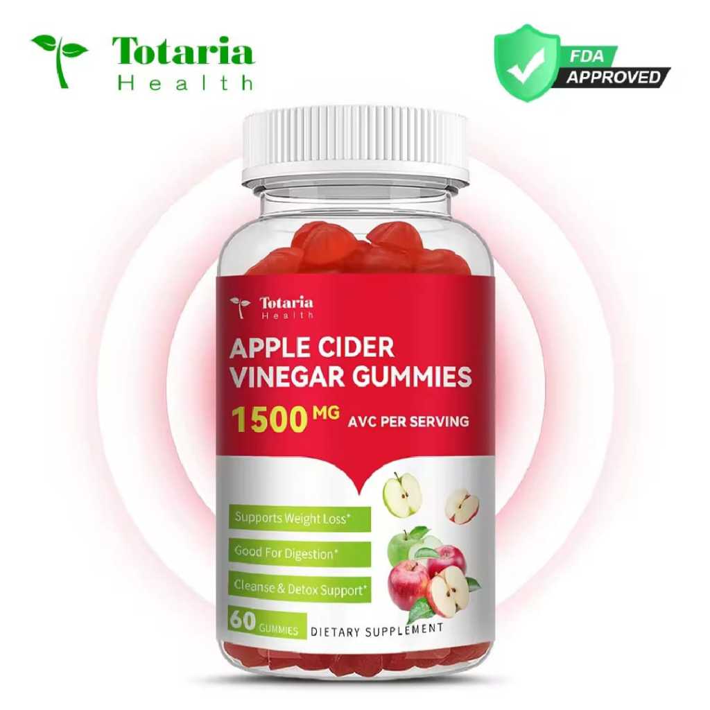 Totaria Apple Cider Vinegar gummies 1500mg Diet Sehat & Detox Alami, Lancarkan Pencernaan Apple cide