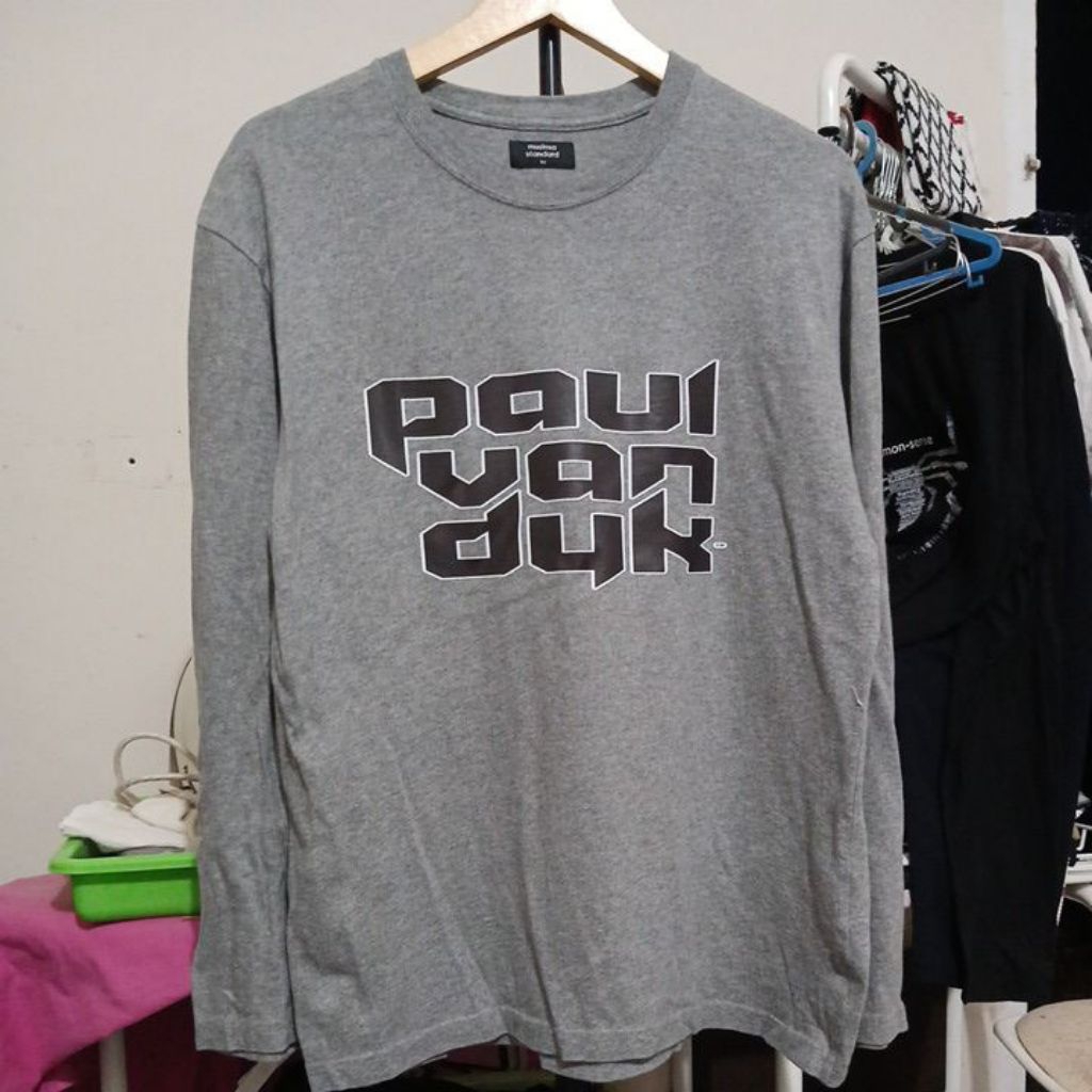 Kaos katun long sleeve MUSINSA STANDARD second Original warna abu pekat kerah kencang tebal size L L