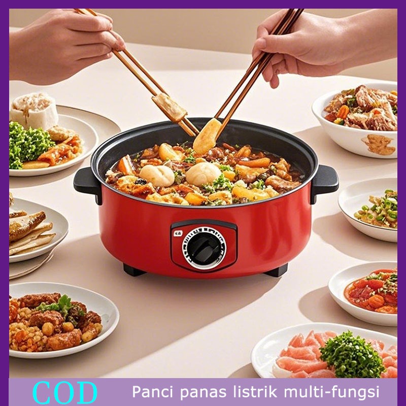 Wajan Listrik Multifungsi Besar 14 Inci Wajan Listrik Anti Lengket 5 Liter Serbaguna Multifungsi