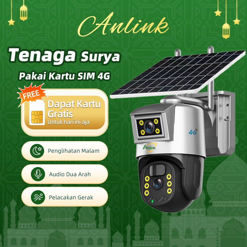 CCTV 4G Solar Dual Lens Outdoor Tanpa WiFi Tahan Hujan Pantau Rumah Kebun Proyek Audio Dua Arah