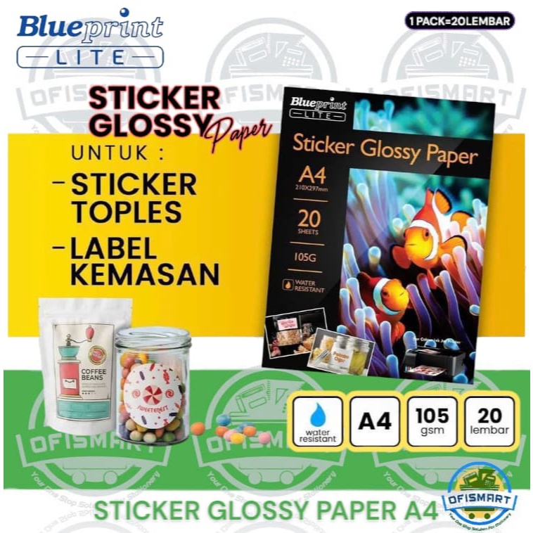

Blueprint Lite Kertas Stiker Glossy Sticker Glossy Paper A4 105-20 | @1Pak=20 Lembar