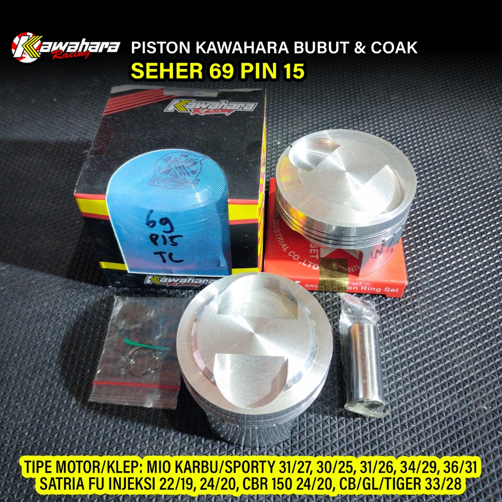 Paket Piston Seher Kawahara 69 Pen Pin 15 Sudah Bubut dan Coak Klep Kompresi Tinggi Bisa Rekuest Kom