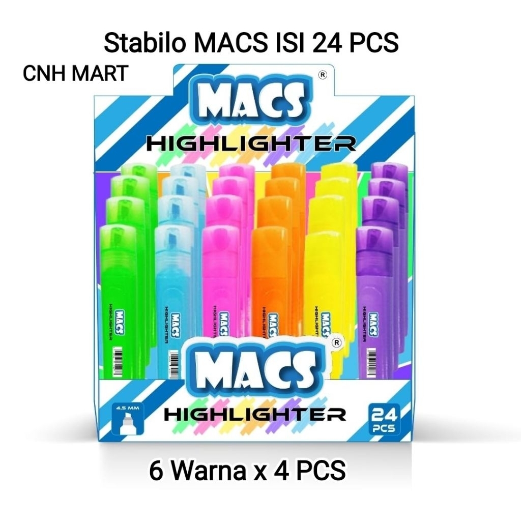 

(24)PCS Stabilo MACS 6 Warna x 4 PCS - Highlighter MACS 24Pcs
