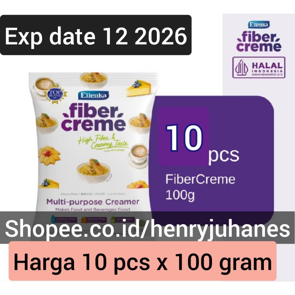 

10pcs x100 gram fiber cream / creme krimer bubuk ellrnka multi purpose. label halal pengganti santan