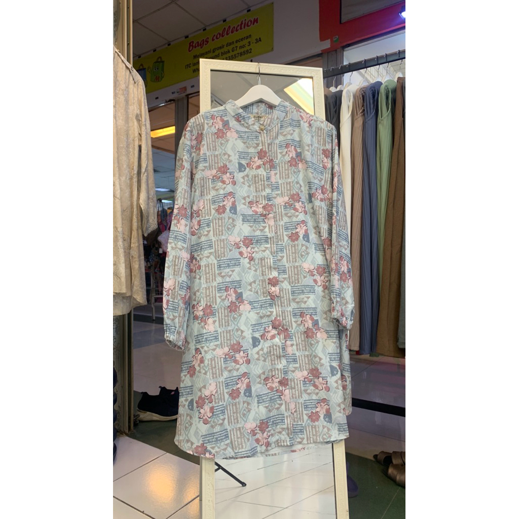 Tunik Dubai Motif Bunga Bahan Gavinci Premium