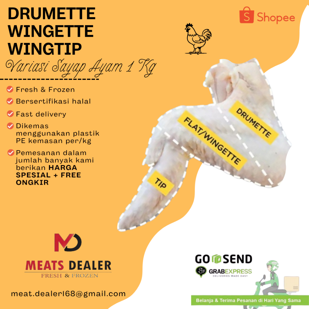 

Drumette / Wingette / Wing tip ( Bagian - bagian dari potongan sayap ayam ) 1 Kg