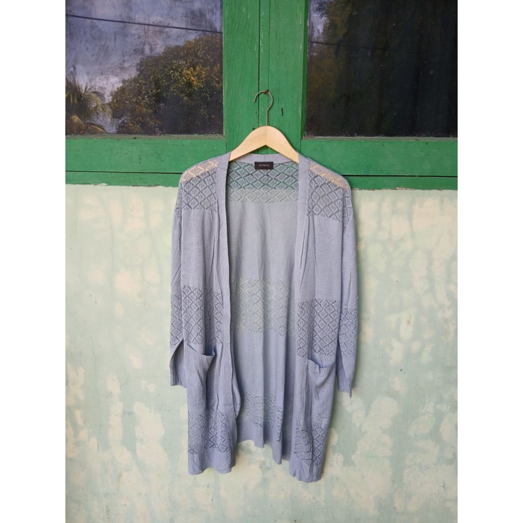 (COD)Cardigan outer rajut jaring lengan balon oversize warna baby blue/biru pastel cardigan outer ja
