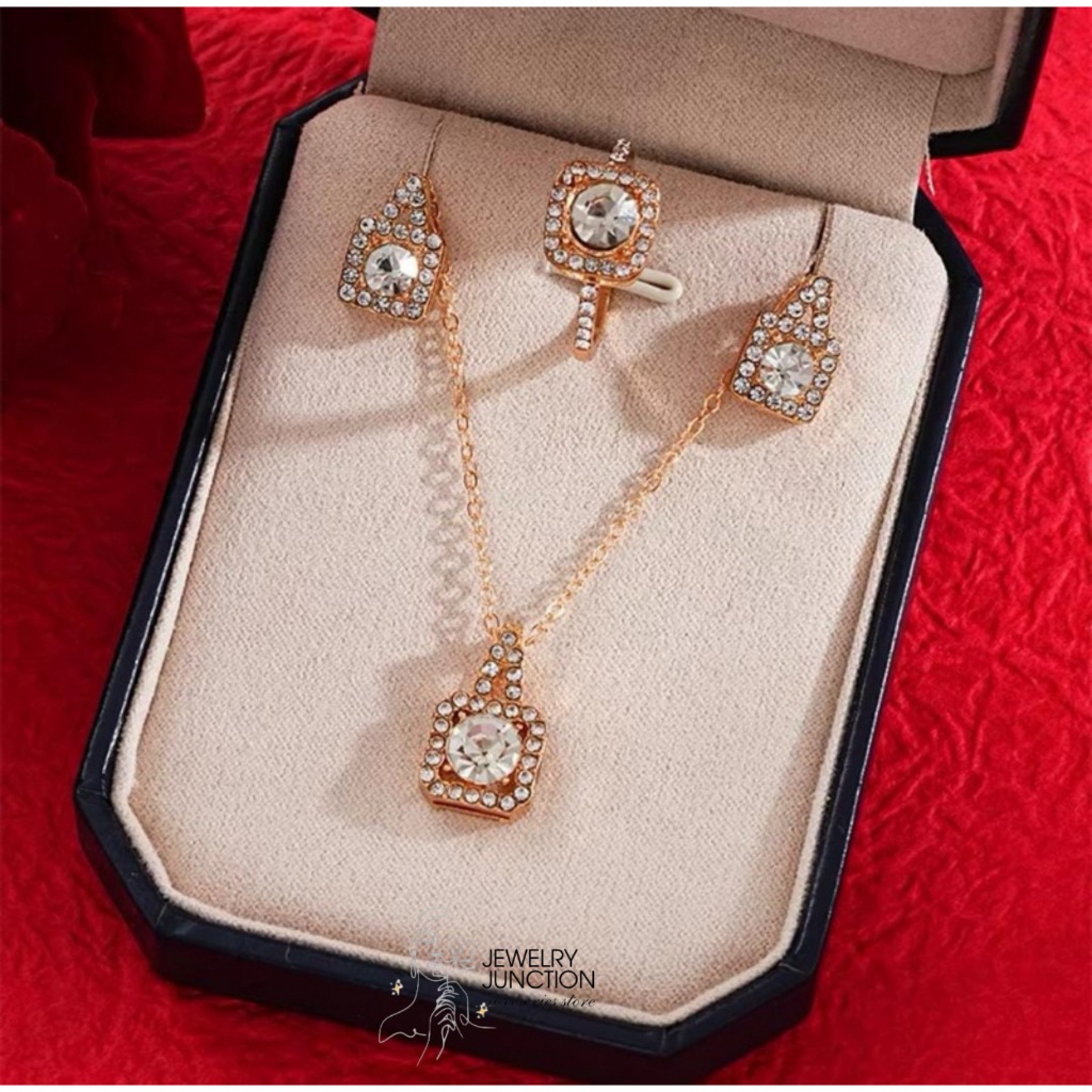 JJSET05 - SET PERHIASAN MEWAH PERMATA TENGAH KOTAK GOLD/ SET PERHIASAN/ PERHIASAN ANTI KARAT/ AKSESO