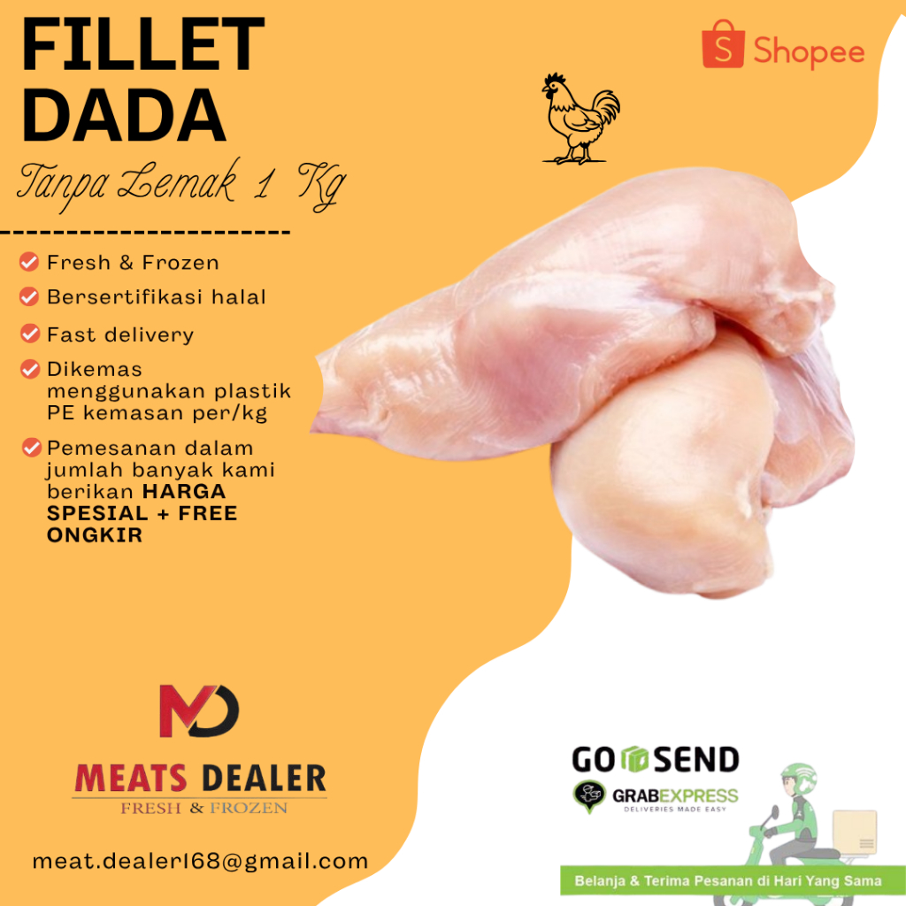 

Dada ayam tanpa lemak / Fillet Dada Tanpa Lemak / Boneless Breast Fatless ( 1 Kg )