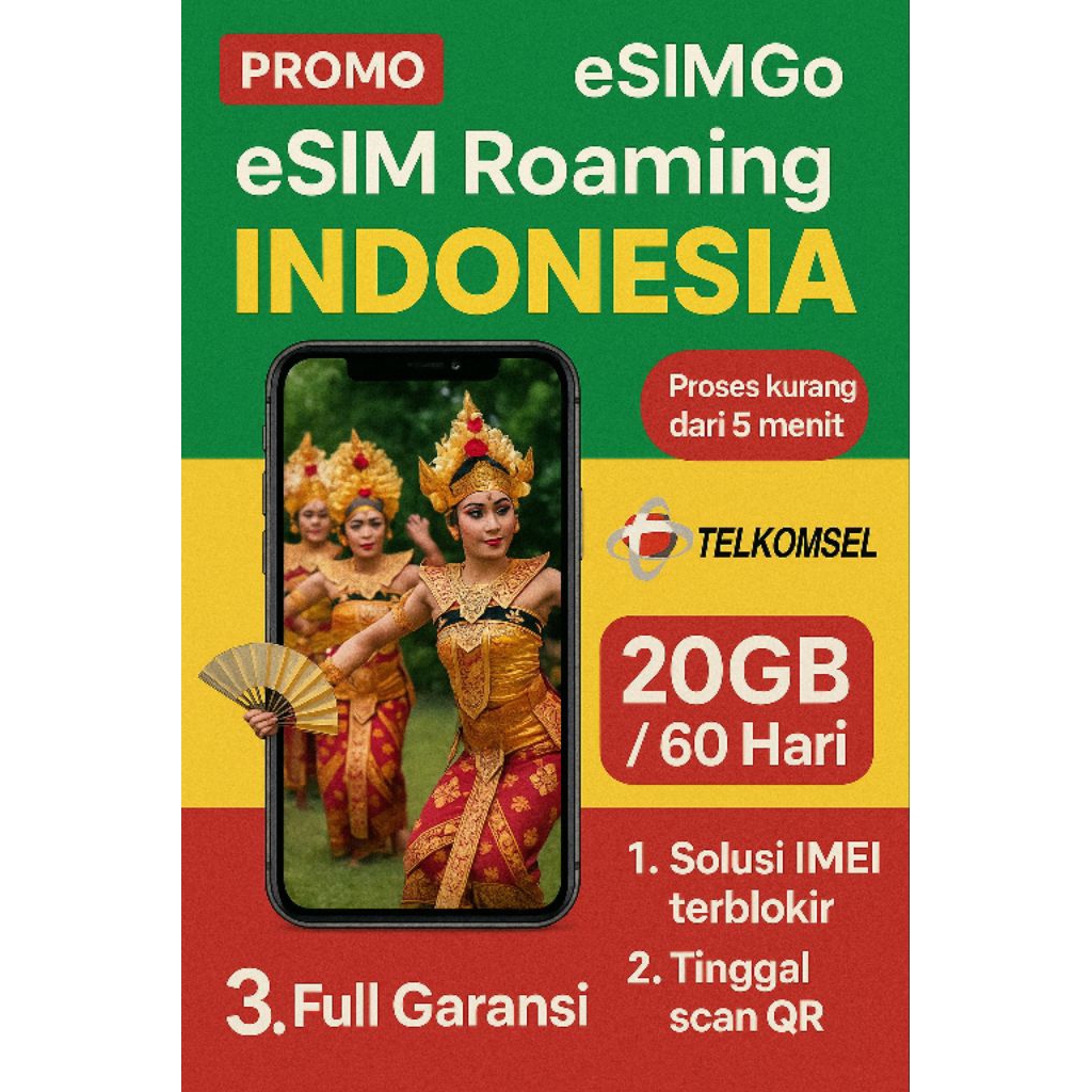 eSIM Roaming Telkomsel INDO 20GB/60hari