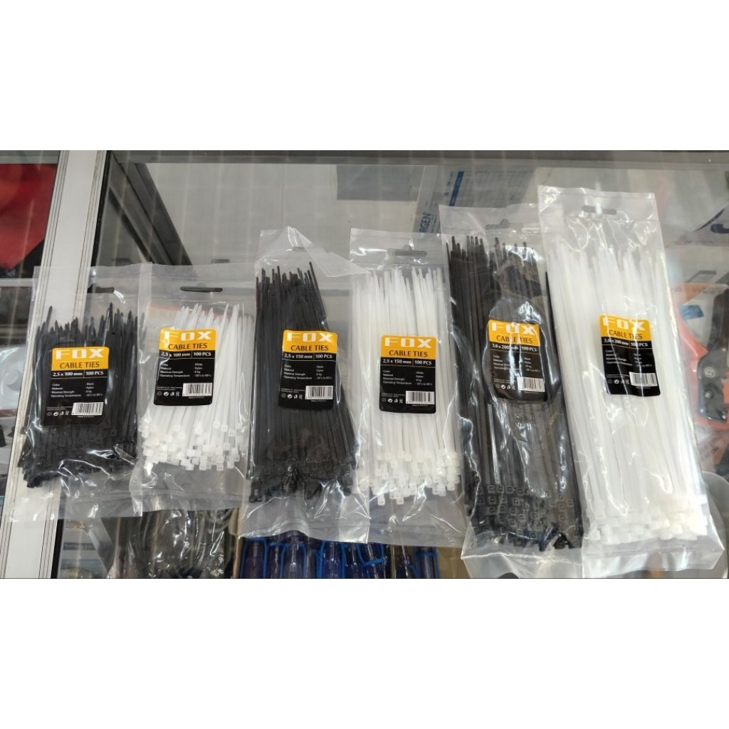 

Fox Kabel Ties Ukuran 2.5x100 2.5x150 3.6x200 3.6x250 3.6x300 4.8x380 Hitam Putih