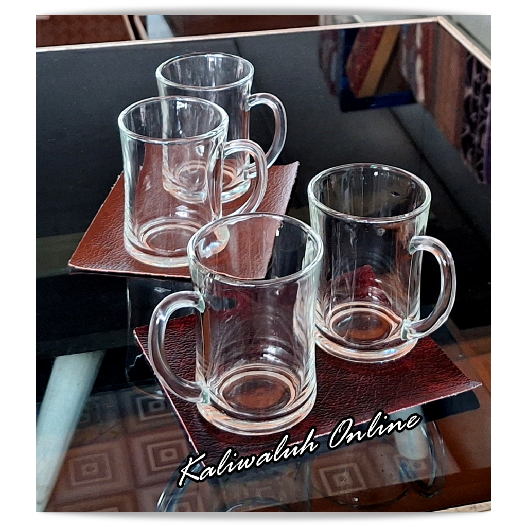 Gelas kopi kaca Bening Gagang pendek isi 6 pcs
