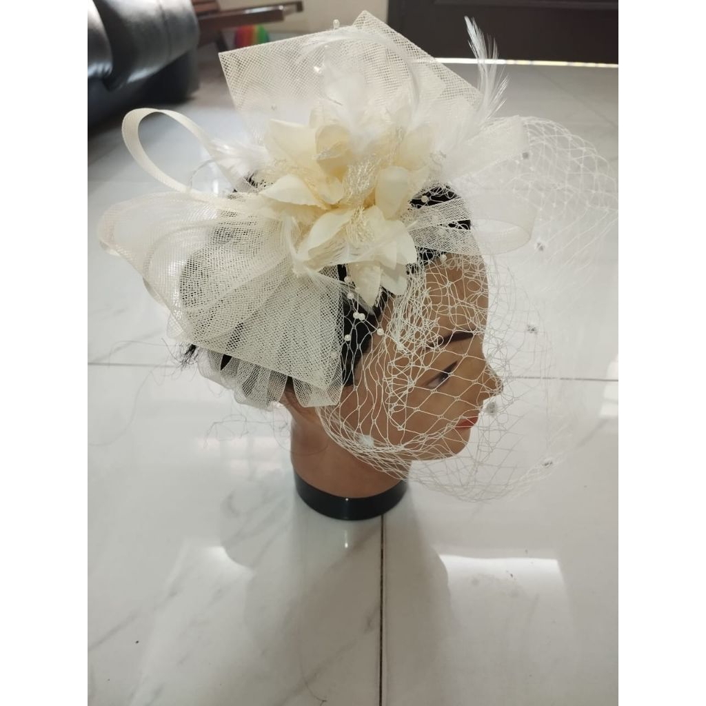 fascinator jala bunga brukat headpiece jala rambut pesta