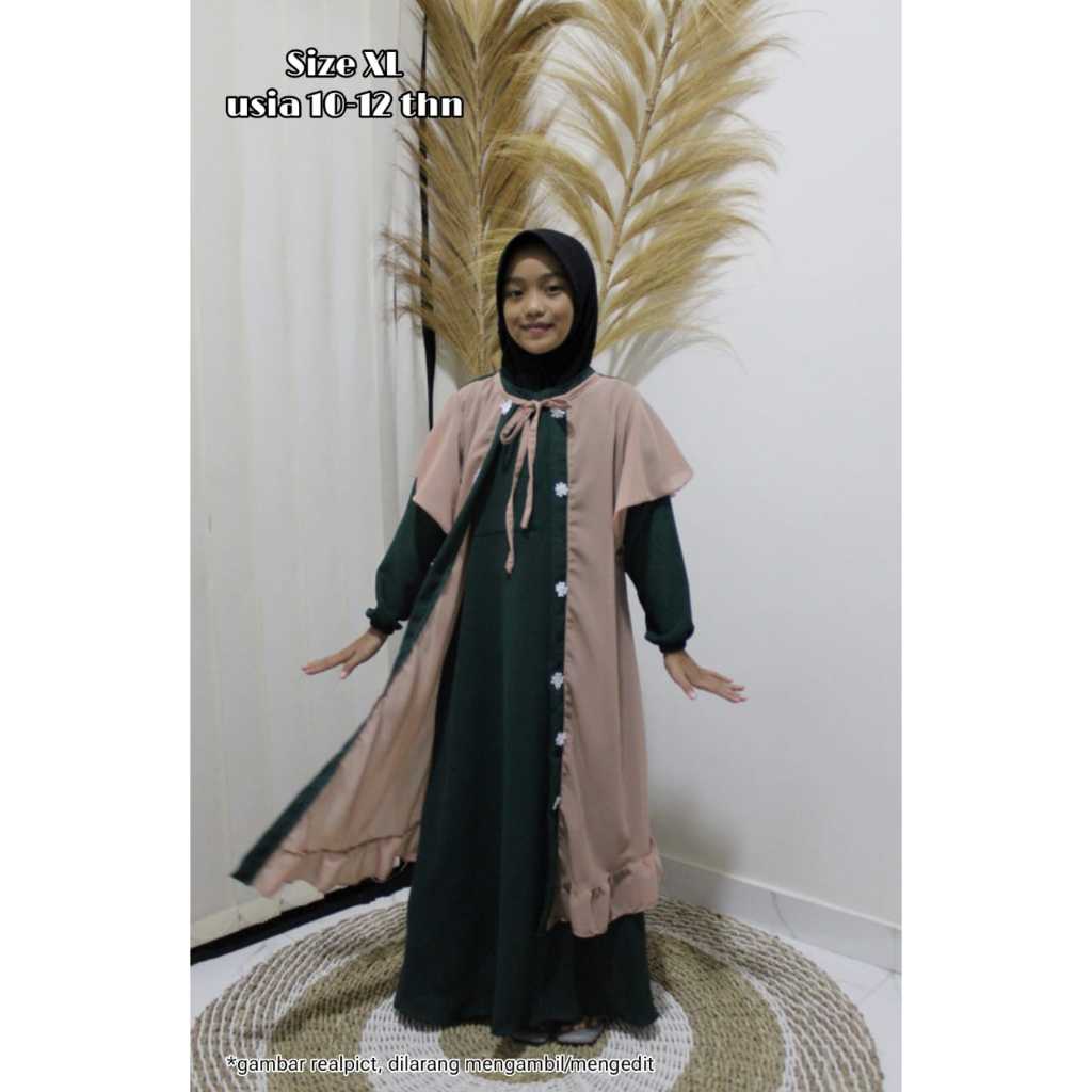 Baju Gamis Anak Perempuan BASIC Maulidia kids Bahan CRINKLE MIX CERUTY BABYDOLL USIA 4-14 TAHUN size