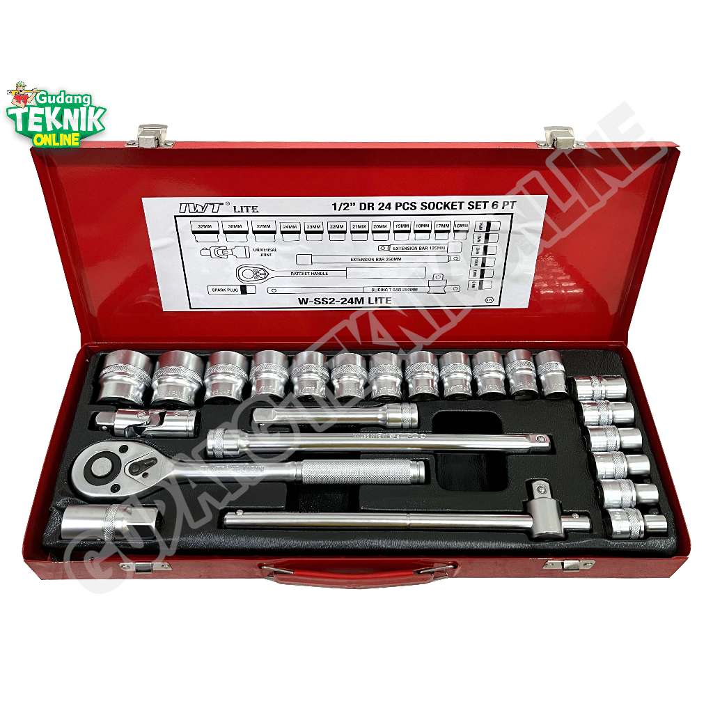 IWT Kunci Shock 1/2" Set 24pcs IWT 6PT 8-32mm IWT W-SS2-24MLITE /  Socket Wrench 1/2 Inch 24 Pcs Kun