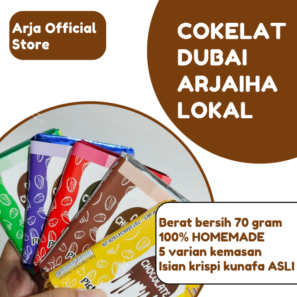 

Cokelat Dubai Lokal 70 Gram / Dubai Chocolate / Coklat Dubai By Arjaiha Homemade