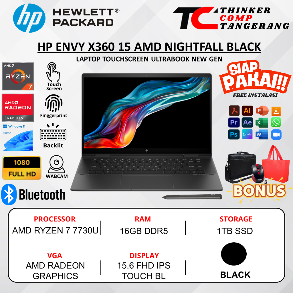 HP Envy X360 15 Amd Ryzen 7 7730U 16GB 512GB 15.6 FHD Ips Backlite Windows 11 original