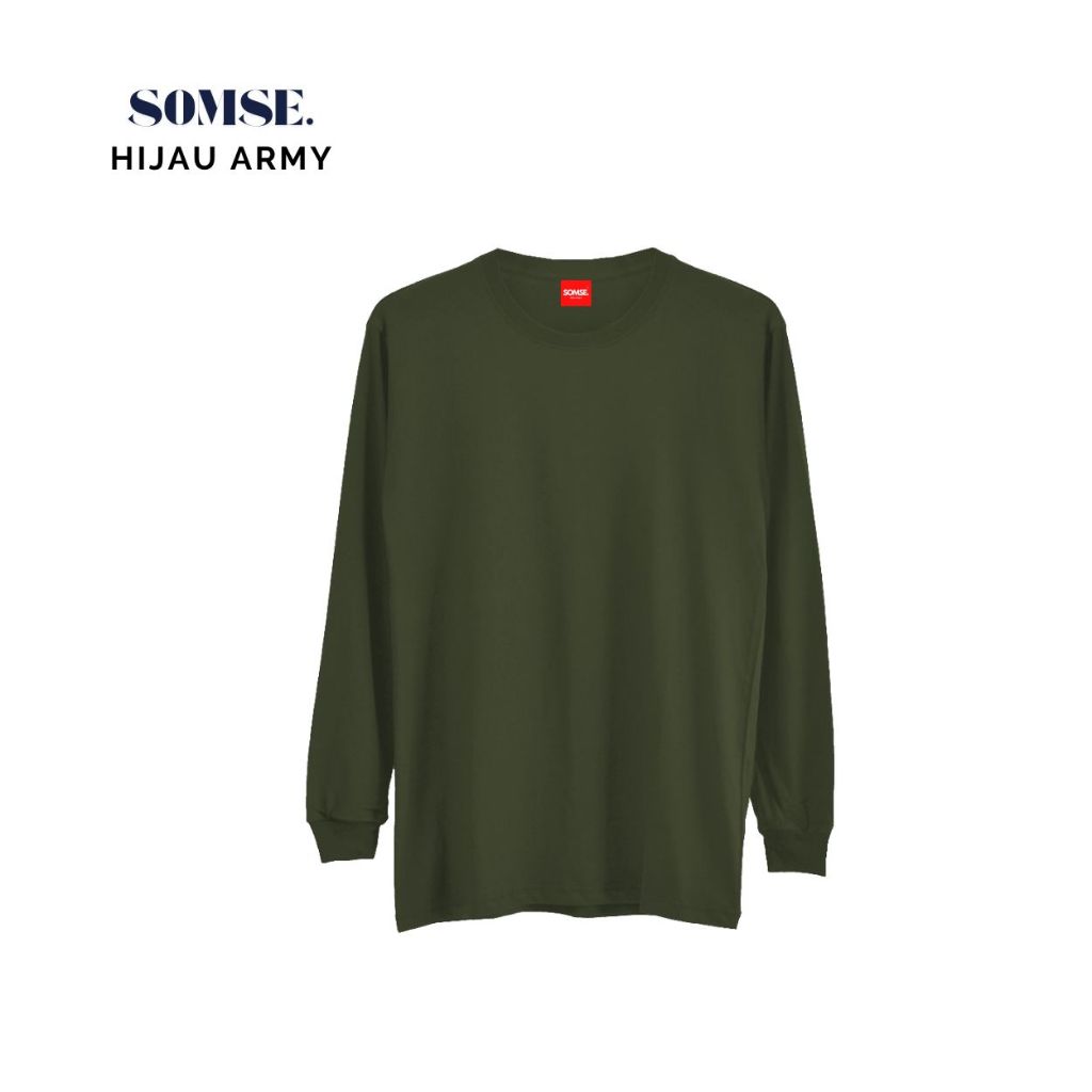 SOMSE. Tshirt Hijau Army ~ Kaos Polos Lengan Panjang Rib Cotton Combed 24s