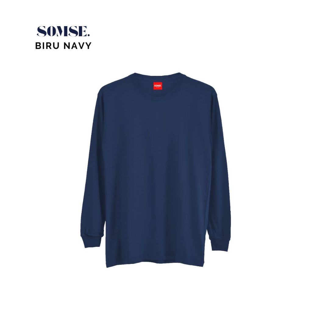 SOMSE. Tshirt Biru Navy ~ Kaos Polos Lengan Panjang Rib Cotton Combed 24s