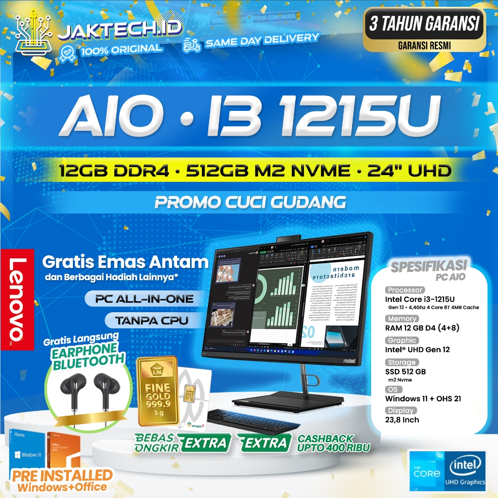 PC Lenovo All in One Intel Core i3/i5 New Gen Ideacentre/Thinkcentre Display 24" | 16 GB | SSD | AIO