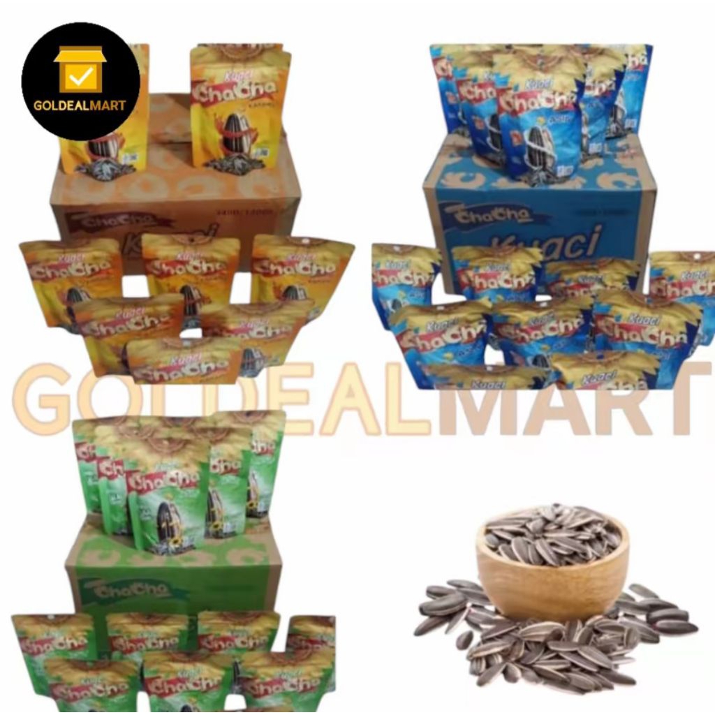 

Grosir Dus Kuaci kwaci biji bunga matahari panggang rasa asli asin karamel halal MUI ChaCha Cha Cha Roasted Sunflower Seeds Seed Natural Salted Caramel Flavor Flavour 36x100g