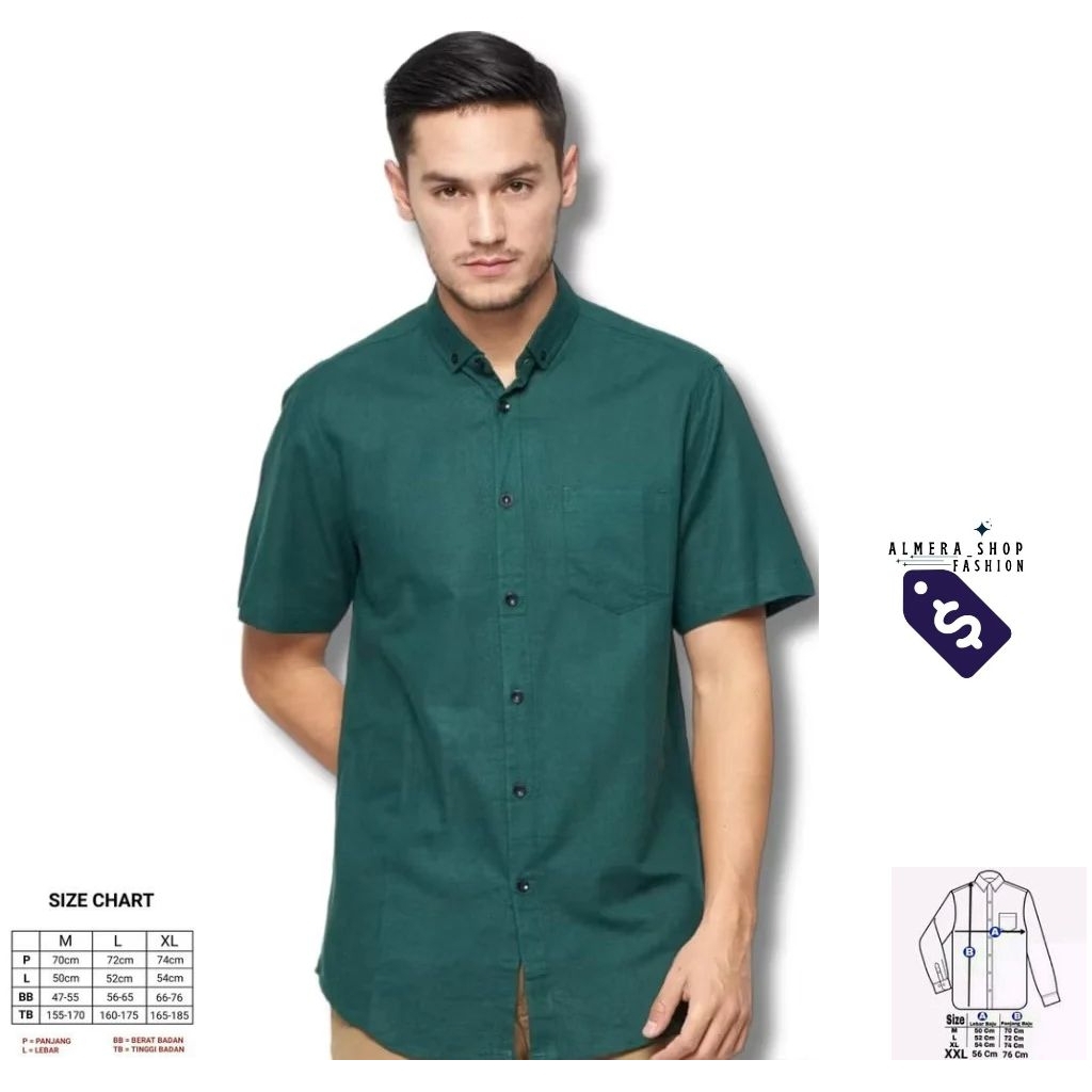 kemeja pria kemeja lengan pendek pria Hem pria lengan pendek kemeja lengan panjang pria warna hijau 