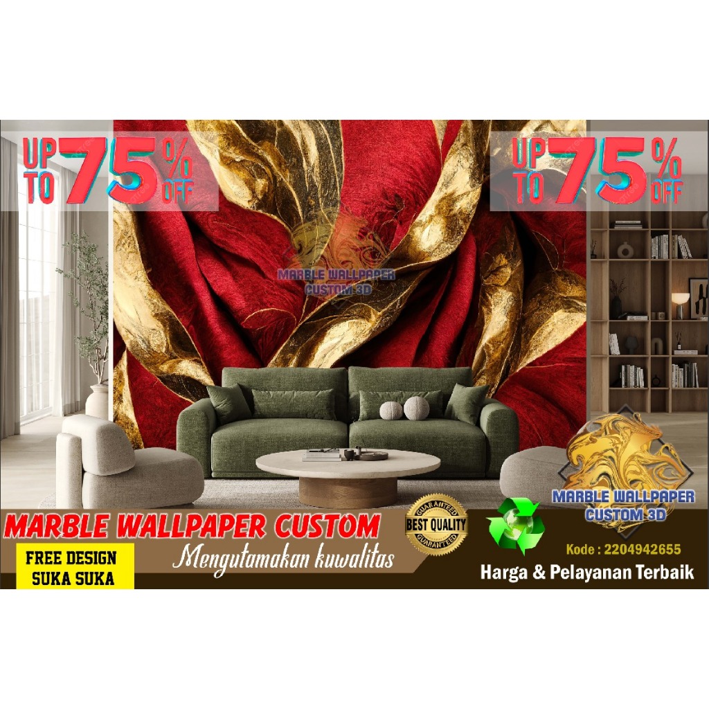 Wallpaper Custom 3D Tema Marmer | Wallpaper Dining Room Marmer | Wallpaper Ruang Makan Marmer | Wall