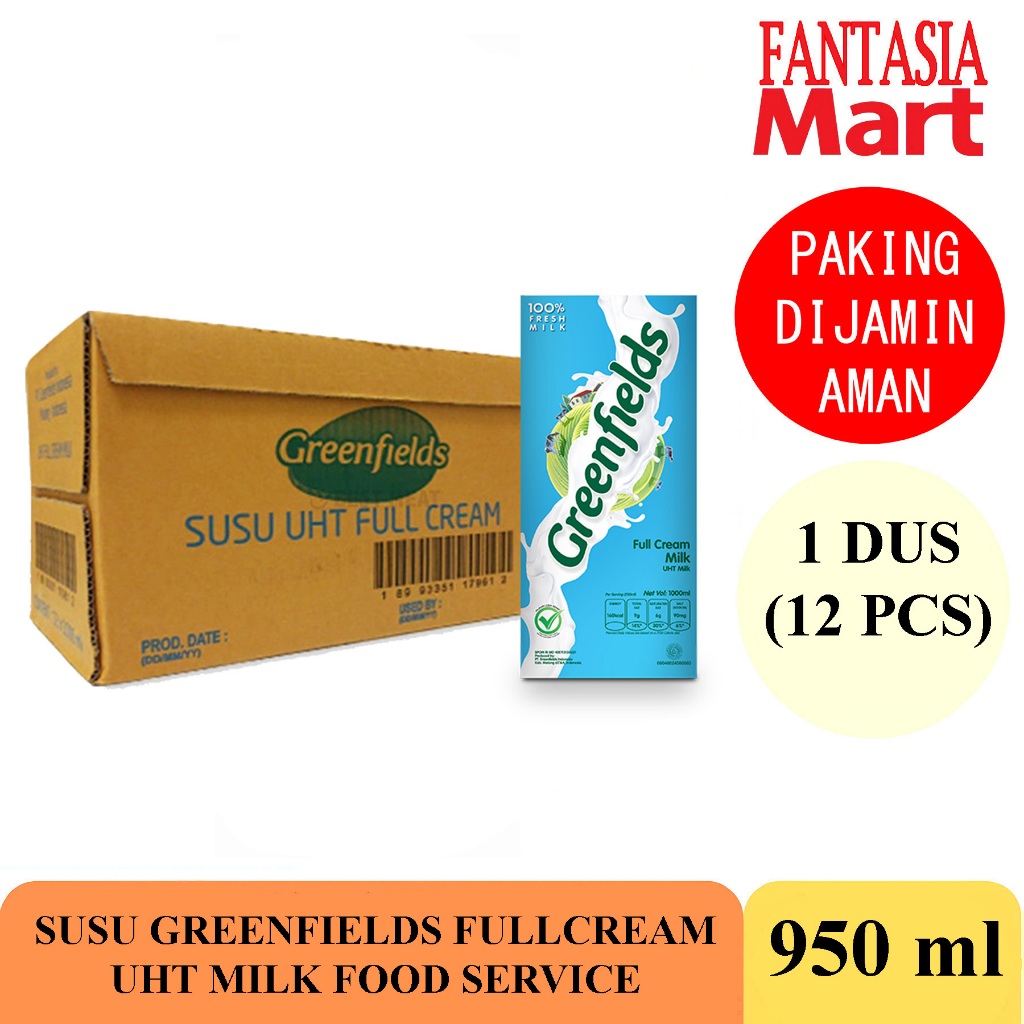 

GREENFIELDS SUSU FULLCREAM FOOD SERVICE 950 ML UHT DUS ISI 12 PCS FUN CORNER DENGAN PAKING AMAN