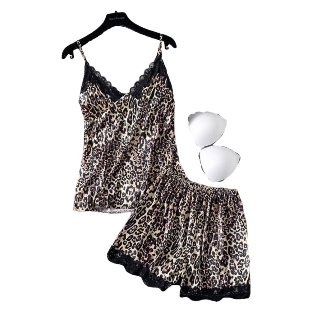 KODE W97V Stelan  Daster Cup Bra Import Satin Leopard Motif Macan Premium Silk