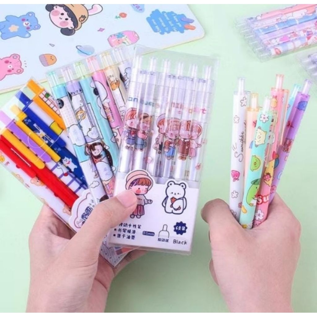 

Pulpen Gel 0,5 mm 6 pcs Pen Bolpoin tinta gel cair pena Aesthetic