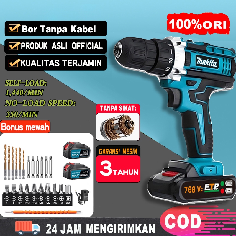 Opinkrandam - Makita 766VF Mesin Bor Cordless Drill Baterai Impact Screwdriver Bor Tangan Beton Kayu