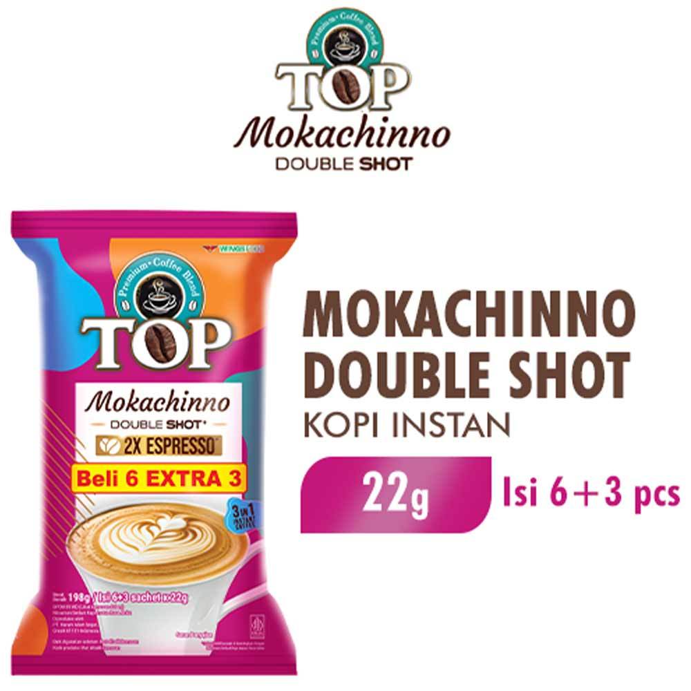 

Top Coffee Kopi Mokachinno Double Shot Instan Pack 22 gr isi 6 + 3