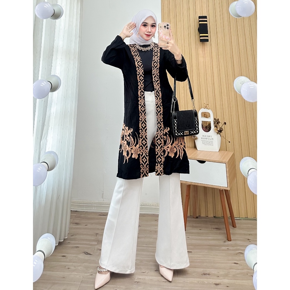 KODE G73D Long Cardi Batik Motif Modern Kekinian Simple Fashion Long Cardi Outer Panjang Tanpa Lenga
