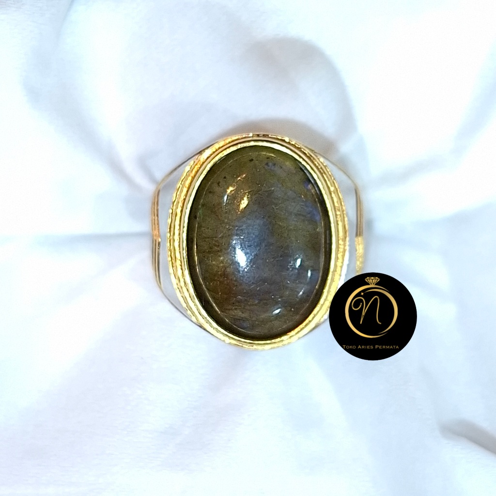 Cincin Batu Permata Natural Labrador Super Premium dan Super Mewah Dim 12x16