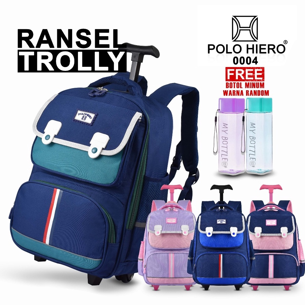 KODE W75F Polo Hiero Tas Trolly Polo Hiero 4 Tas Ransel Sekolah Tas Roda Anak Laki Laki Tas Trolly P