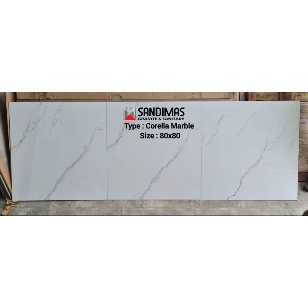 GRANIT MURAH 80X80 SANDIMAS CORELLA MARBLE PREMIUM GLAZED POLISH PACKAGING EUROGRESS