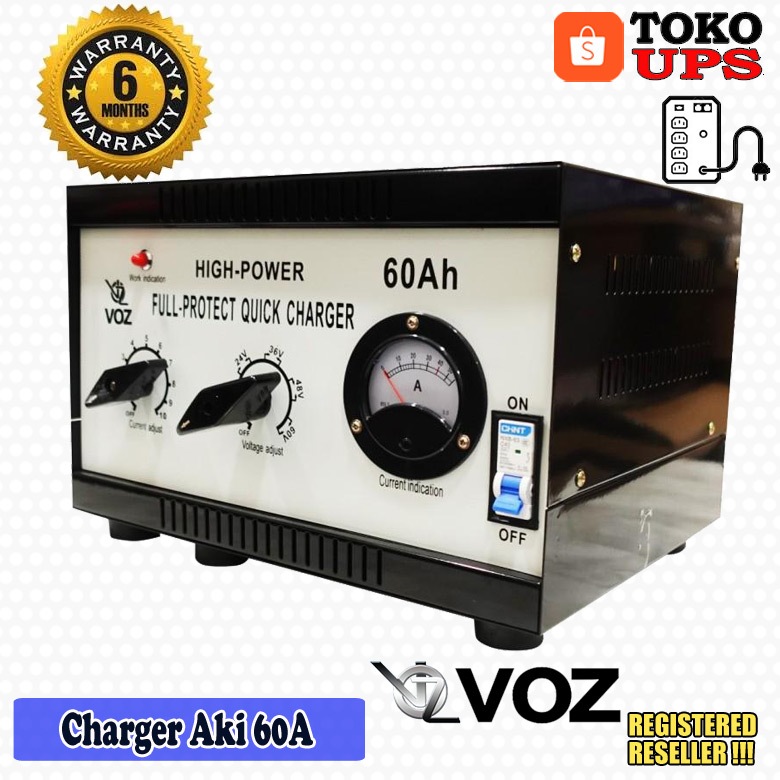 VOZ Charger Aki 60A 12V/24V/48V/60V Quick Charge Baterai VRLA UPS Max 200AH